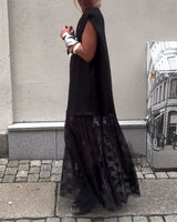 Robe sans Manches en Mesh et Patchwork