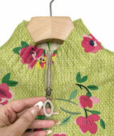 Laure - Cardigan zippé vert citron à fleurs roses