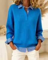 Pull Couleur Unie À Patchwork Écossais