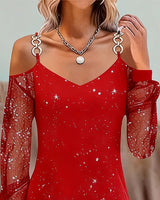 Robe À Bretelles Avec Empiècement En Tulle Manches Longues