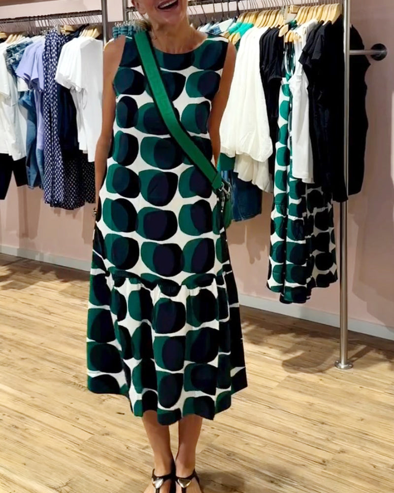 Robe imprimée sans manches à col rond