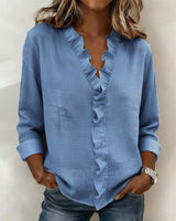 Blouse Froncé Col En V Manches Longues