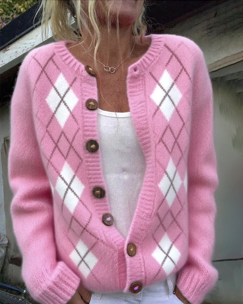 Cardigan Avec Caractéristiques Bouton - et Motif Plaid Diamant