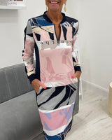 Robe à manches longues zippée avec poches bloc de couleur