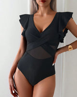 Maillot De Bain Volant En Mesh Une Pièce