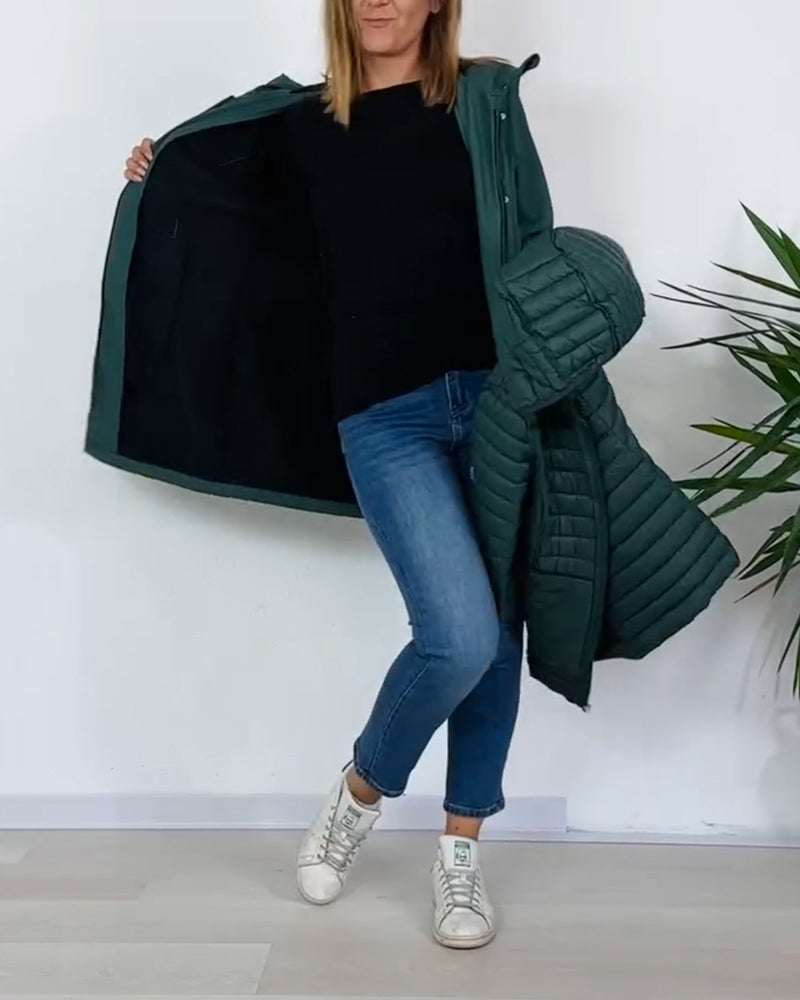 Manteau tendance de couleur unie avec fermeture éclair et bouton amovible