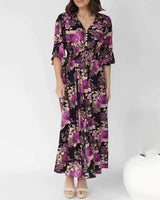 Robe longue à col en V à imprimé floral
