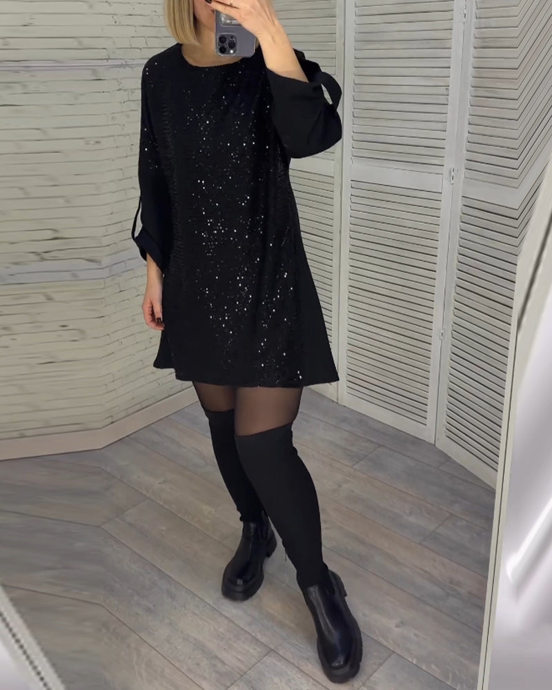 Robe à manches froncées et sequins