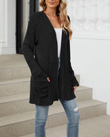 Cardigan décontracté à manches longues et poches de couleur unie