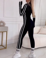 Combinaison sport décontractée à rayures collants et amincissante