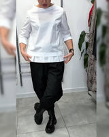 100% Coton Blouse Col Large Couleur Unie Décontracté