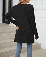 Cardigan décontracté à manches longues et poches de couleur unie