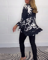 Blouse imprimée à manches cloche et boutons
