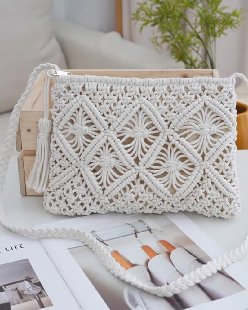 🏆Vente Flash⚡Pochette Minimaliste à Gland pour Femme – Sac Rétro en Corde de Coton Tressée Style Bohème pour Vacances d'Été à la Plage