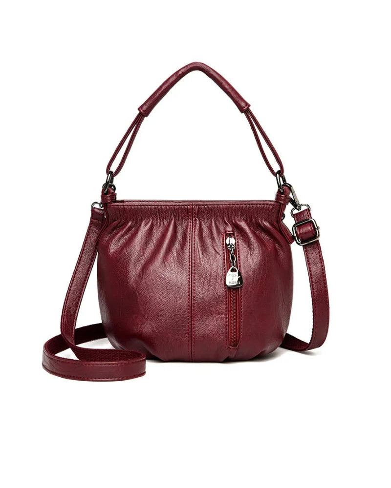 Sac À Main Décontracté Plissé Seau Cuir Souple