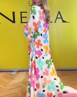 Robe décontractée à manches cloche et imprimé floral coloré
