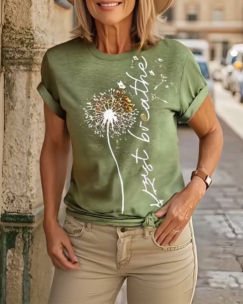 T - Shirt Imprimé Pissenlit Manches Courtes