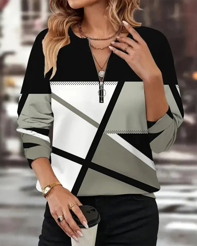 T-shirt zippé motif géométrique