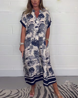 Robe à poche col V imprimé animal