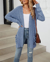 Cardigan décontracté à manches longues et poches de couleur unie