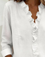 Blouse Froncé Col En V Manches Longues