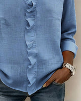 Blouse Froncé Col En V Manches Longues