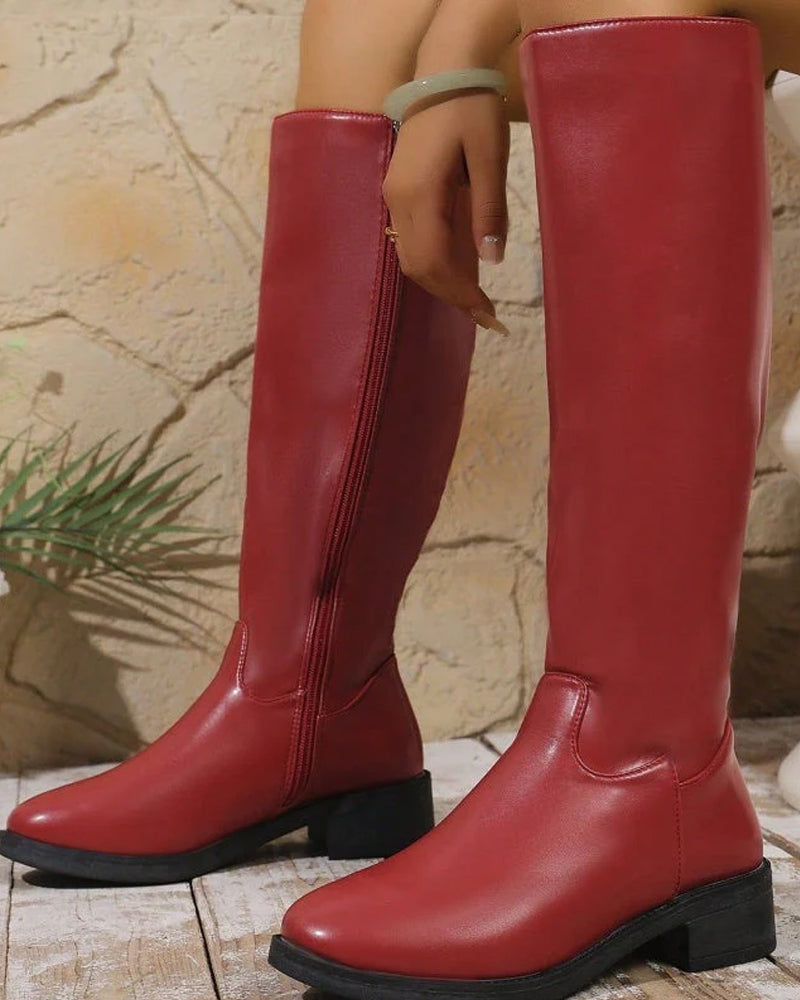 Bottes Mi-Mollet Femme À La Mode Avec Fermeture Éclair Latérale
