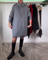 Robe Costume en Dentelle Maille avec Bretelles Col Haut Manches Chauve-Souris
