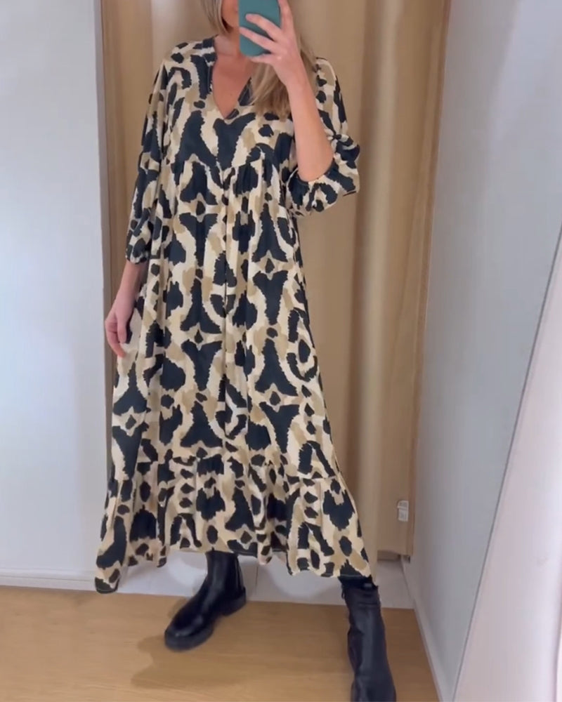 Robe longue décontractée imprimée à col en V