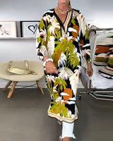 Robe à col en V imprimée noix de coco
