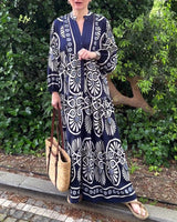 Robe décontractée à manches longues à imprimé rétro