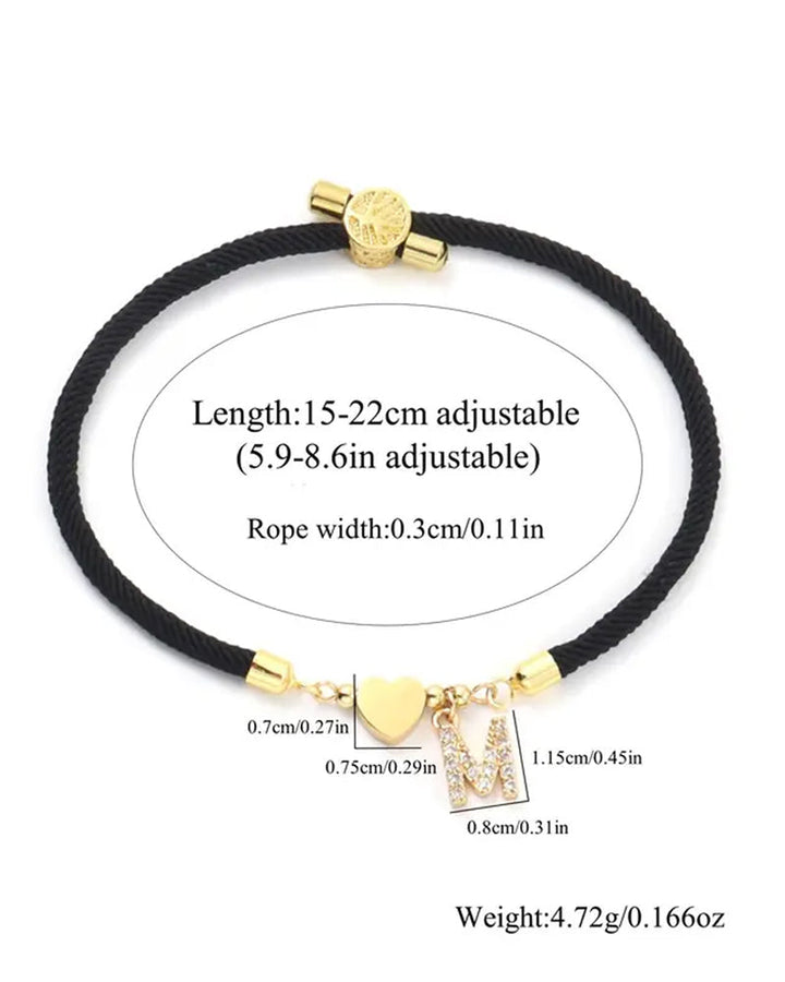 Cœur Initial Charme Lien Branché Bracelet