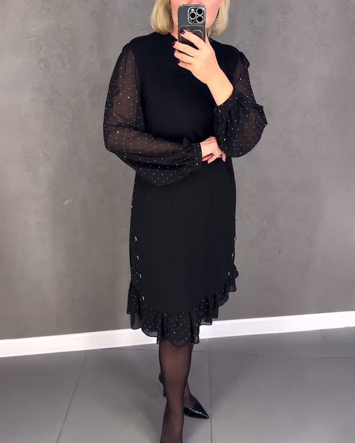 Robe élégante à pois et manches longues