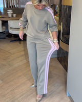 Ensemble Avec Sweat-Shirt Décontracté Et Ample À Rayures