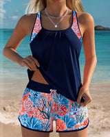 Tankini Sans Manches Débardeur Imprimé Shorts