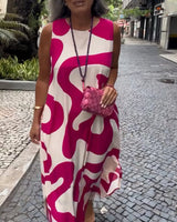 Robe Sans Manches Col Rond Avec Imprimé Géométrique