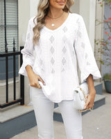 Haut Motif Losange Creux Manches Trompette
