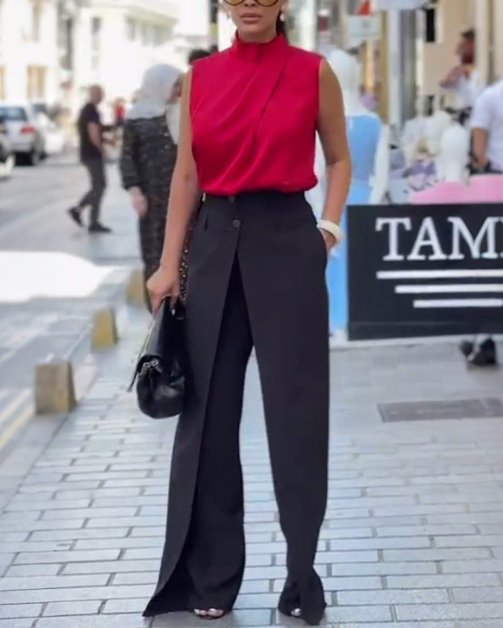 Pantalon Asymétrique À Couches Jambes Larges