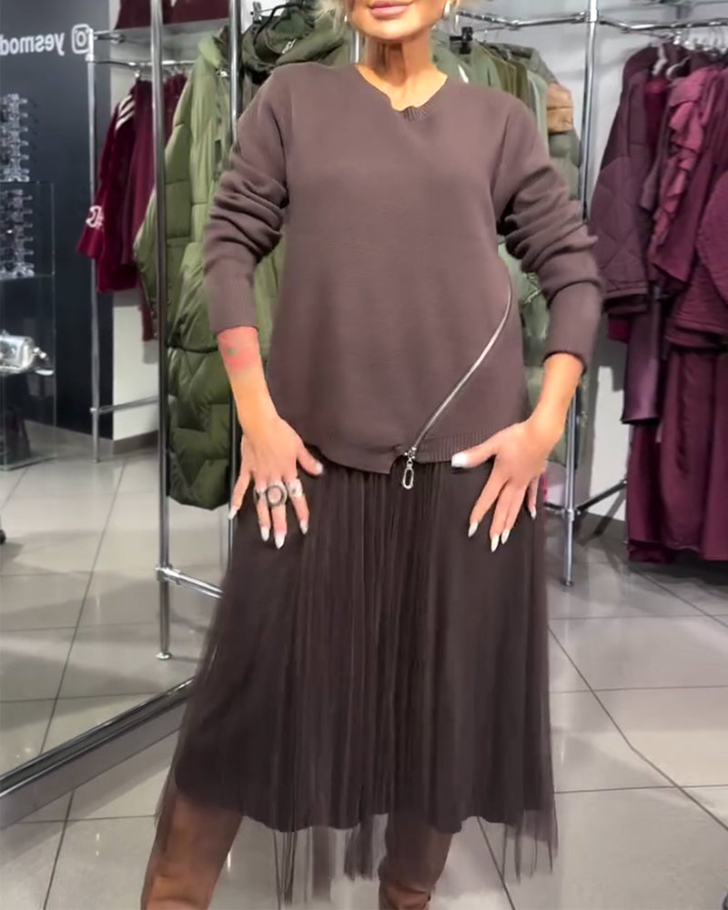 Ensemble Stylé Avec Pull À Col Rond Et Détail Zippé