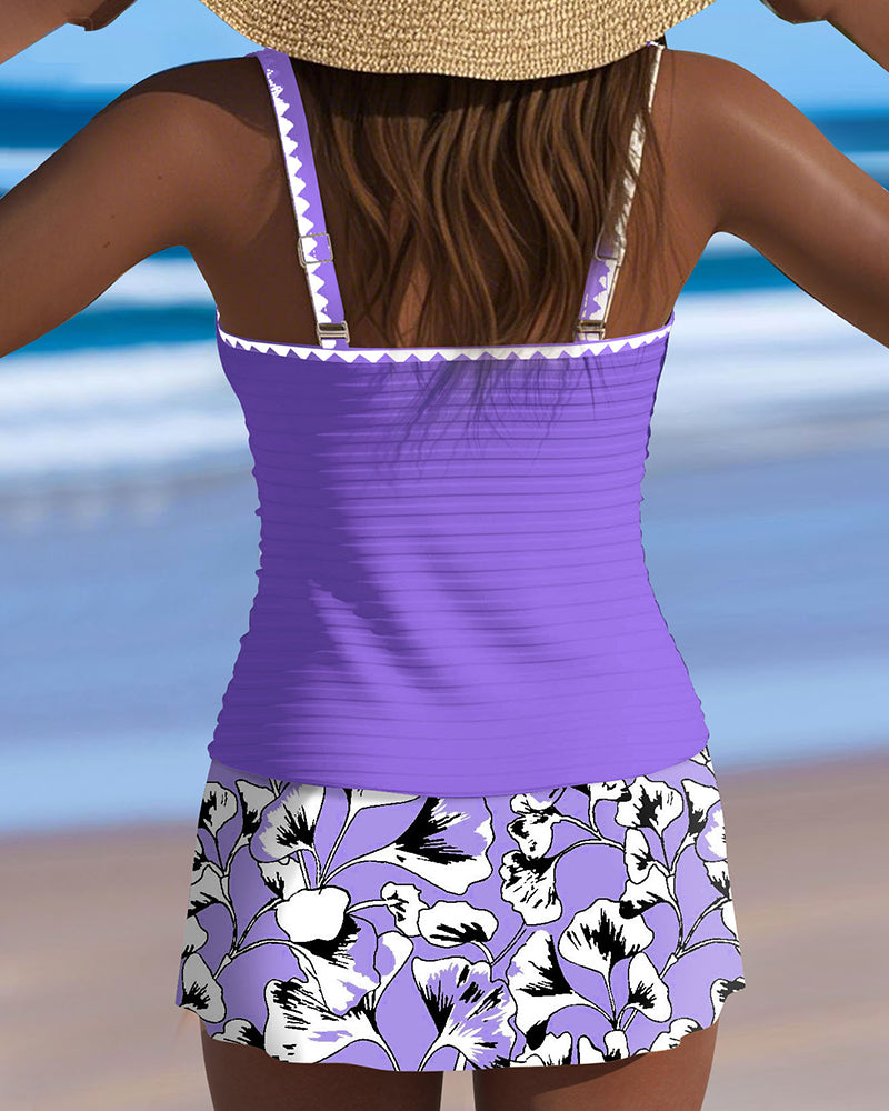 Maillot de Bain Rayé Imprimé Jupe