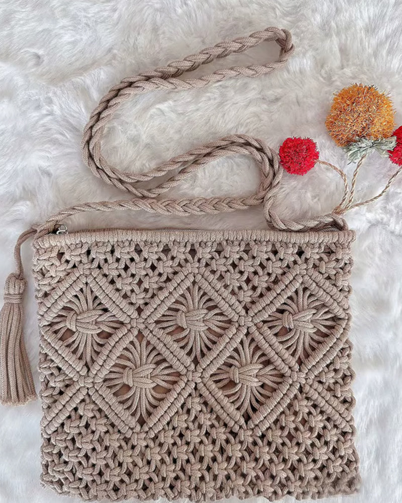 🏆Vente Flash⚡Pochette Minimaliste à Gland pour Femme – Sac Rétro en Corde de Coton Tressée Style Bohème pour Vacances d'Été à la Plage