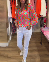 Blouse décontractée à manches longues et imprimé géométrique