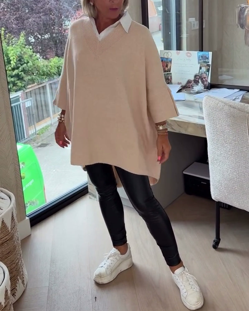 Pull Avec Caractéristiques Col V, Boutonné Et Asymétrique