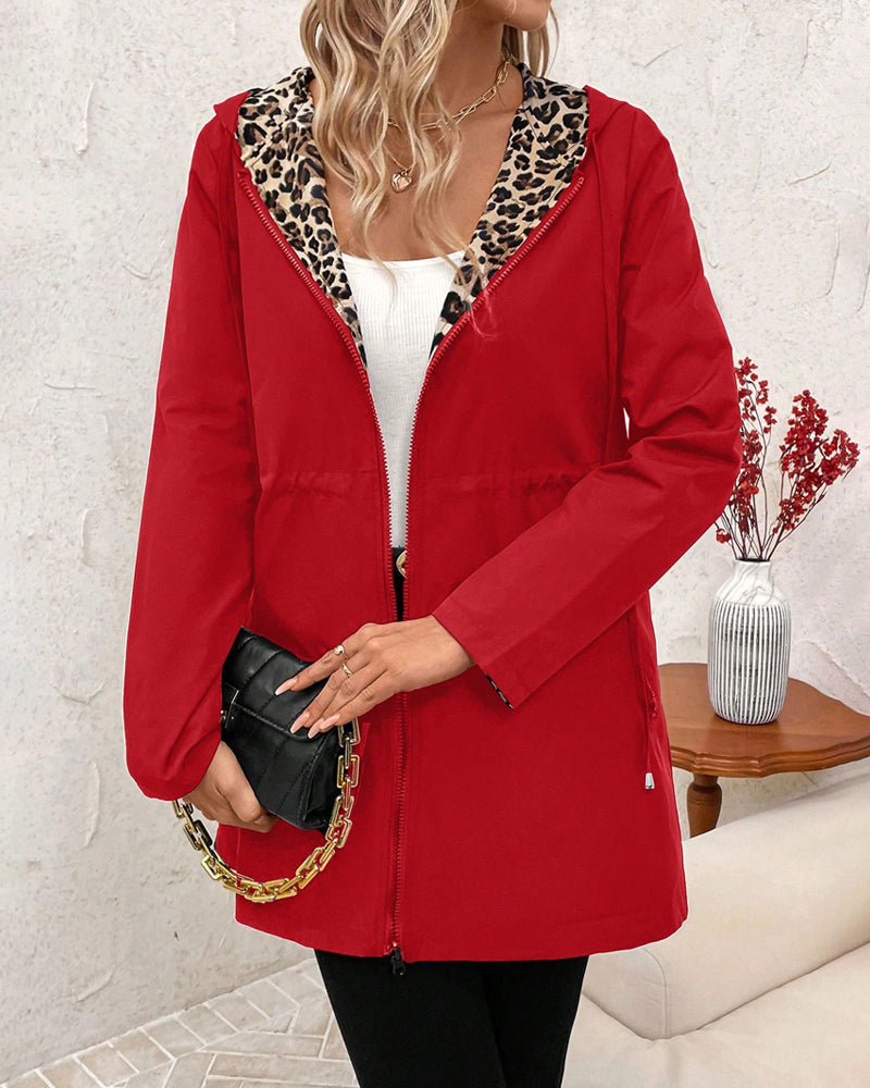 Manteau Avec Capuche Reversible Imprimé Léopard