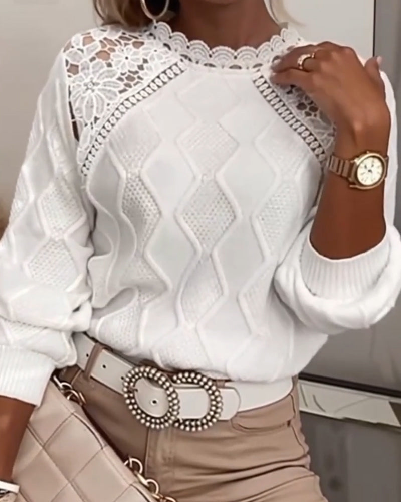 Pull Garniture Dentelle Mode Patchwork
