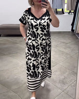 Robe imprimée à manches courtes et épaules dénudées