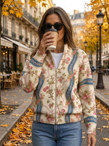 Camille - Cardigan zippé à imprimé roses grimpantes
