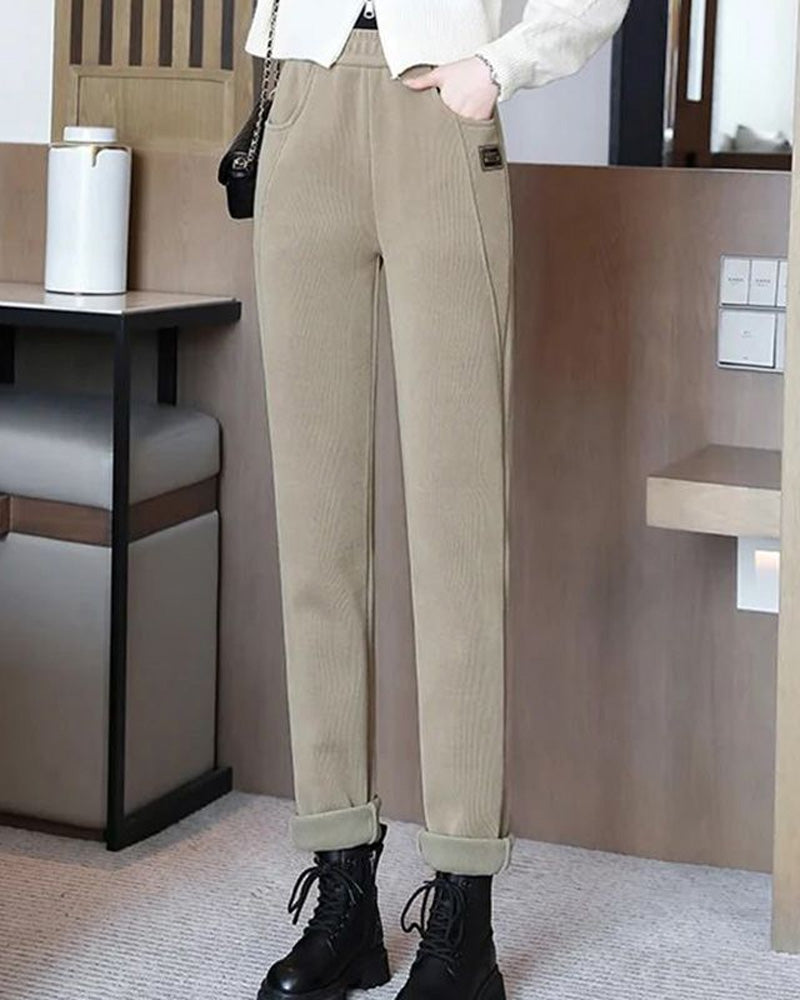 Pantalon Taille Haute Chaud avec Doublure en Laine