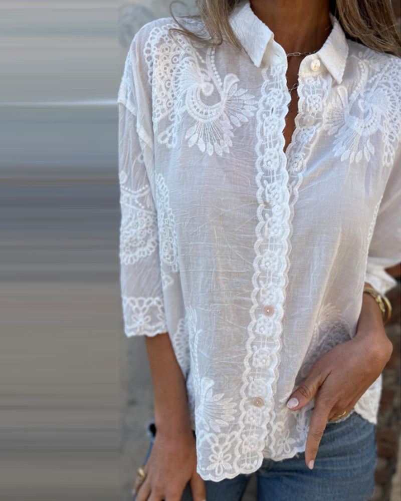 Chemise Unie Col Rabattu Boutons Imprimé