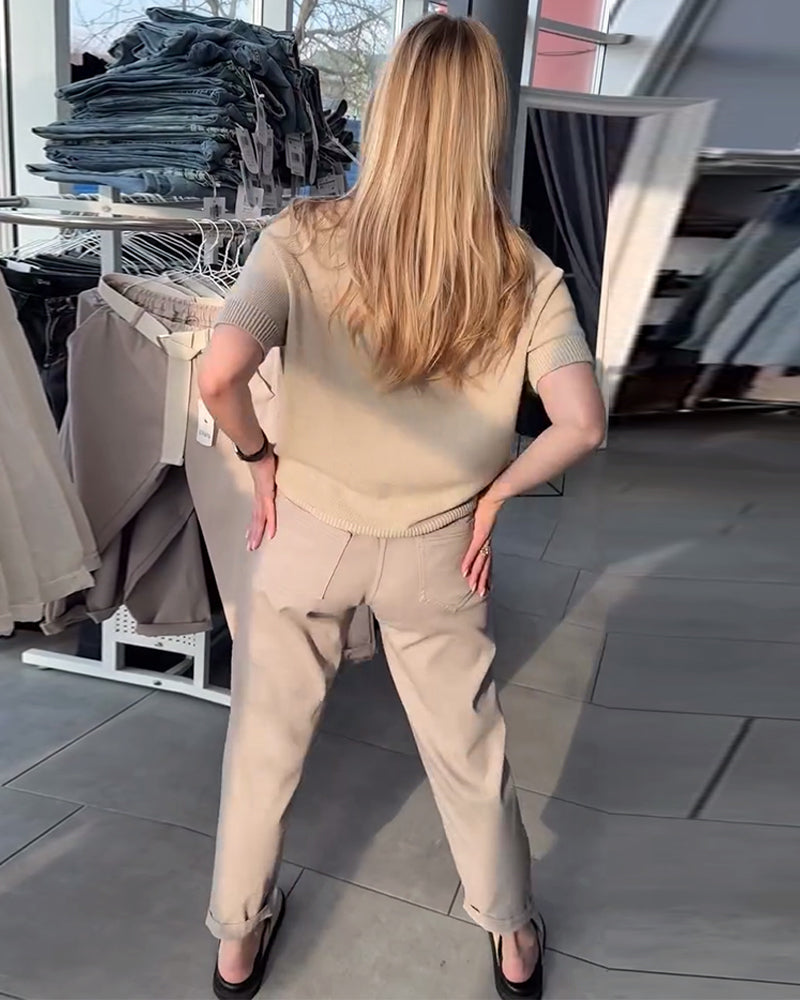 Pantalon Uni Décontracté Droit